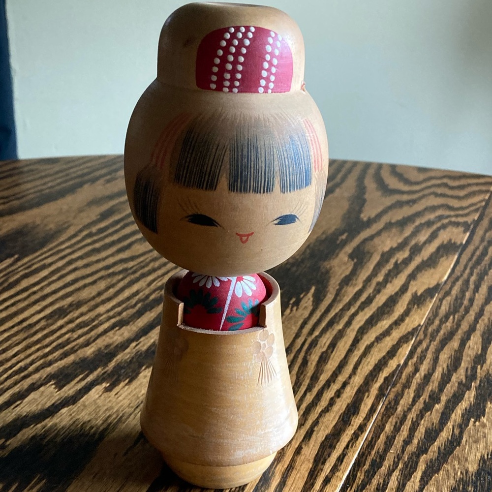 Vintage Japanese Wooden Geisha Figurine Hand Painted Kokeshi Doll 7.5” Tall